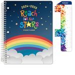 Global Datebooks Dated Elementary Student Planner for Academic Year 2024-2025 Includes Ruler/Bookmark and Planning Stickers (Block Style - 8.5"x11" - Reach for The Stars)