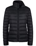 Wantdo Women's Plus Size Puffer Jacket Packable Ultra Light Down Coat Black 2XL