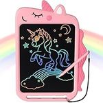 ScriMemo Unicorn Toys for 2 3 4 5 6 Years Old Girls Gifts, LCD Writing Tablet 10 inch Doodle Board, Colorful Electronic Drawing Pad Gifts for Kids Educational Learning Travel Christmas Birthday –Pink