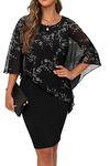 Qixing Women's 2024 Summer Casual Batwing Sleeve Chiffon Flowy Elegant Dress FP White Leaf-Black-M