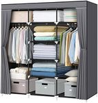 LOKEME Portable Closet, 55.5 Inch Wardrobe Closet for Hanging Clothes with 2 Hanging Rods, 9 Clothes Storage Organizer Shelves, Gray Closet Extra Sturdy, Quick and Easy to Assemble