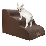 Nepfaivy Dog Steps Stairs for Bed - Non-Slip Pet Stairs for Small Dogs and Cats, 3-Steps Dog Ramp for Sofa with High Density Foam and Removable Cover, 60x40x40cm,Brown