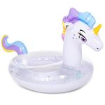 JOYIN inflatable ride a unicorn Pool Float with Glitters, Tubes Floating, Fun Beach Floaties, Pool Toys, party in summerDecorations for Kids (129x85x82 cm)