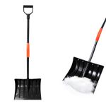 Ergonomic Snow Shovel for Driveway 16-Inch Wide Snow Removal with D-Grip Handle Aluminum Strip Heavy Duty 55 inch Long for Car Driveway, Garden, Camping (Black)