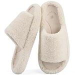 FamilyFairy Women's Fluffy Slippers Cozy Memory Foam House Shoes for Indoor Outdoor Bedroom Beige, 5-6