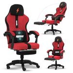 DROGO Ergonomic Gaming Chair with Breathable Fabric, Armrests, Adjustable Neck & Massager Lumbar Pillow | Computer Chair for Study | Office Chair for Work from Home with Footrest & Recline (Red)