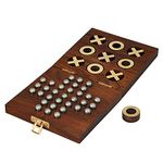 STAR CRAFT Wooden Game Solitaire and Tic Tac 2 In1 Game Handcrafted Pure Rosewood Noughts and Crosses Brass Work Zeero Kata Game Solitaire Box Length 5, Width 5, Height 1.5 inch