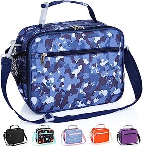Homtibrm Insulated Lunch Bag, Kids Thermal Cool Bag with Adjustable Strap, Waterproof Lunch Box Bag for Adults Kids Boys Girls Work School Picnic for Age：Over 3 Years Old… (Camblue-Horizontal)