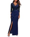 MISSMAY Women's Vintage Floral Lace Ruffle Half Sleeve Evening Party Formal Long Dress (X-Large, Navy Blue)