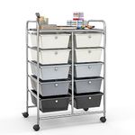 TANGZON 10 Drawers Storage Cart, Rolling Utility Cart with Lockable Wheels, Multipurpose Mobile Organizer Trolley for Home Office Stationery Beauty & Salon (Gradient Grey)