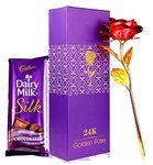 Saugat Traders Love Gift For Girlfriend Combo - Golden Rose & Dairy Milk Silk Chocolate - Valentine Day-Birthday-Rose Day Gift, 200 gram