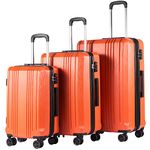 Coolife Luggage Expandable Suitcase PC+ABS with TSA Lock Spinner 20in24in28in (Orange, 3 Piece Set)