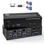 KVM Switch 3 Monitors 2 Computers Share 1000Mbps Ethernet, 8K@60Hz 4K@144Hz 2 Displayport + HDMI USB3.0 KVM Switch Triple Monitor with 3 USB 3.0 Port and Audio&Microphone, Support Extended & Copy Mode