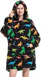 Wearable Blanket Hoodie Oversized Hooded Blanket for Adult Women Super Soft Comfortable Warm Flannel Multicolor Dinosaur
