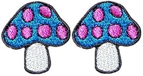 Ranger Return Set 2 of Small Cute Mini Mushroom Shape Tiny Decal Applique Sew Iron on Embroidered Patches - Blue & Pink (MUSH-BLPK04-MINI2)