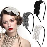 WLLHYF 3Pcs Flapper Headpiece Beaded Leaf 1920s Headbands for Women Girls Rhinestone Hairband Hair Accessories for Costume Party Valentine's Day Gift