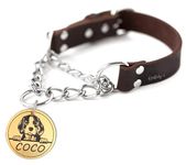 Kraftidy Dog Collar Leather Martingale Chain Collar with Name tag id Customized for Small Medium Large Dogs Neck Collar Chain Belt with Personalized Dog Name (Leather) (with Name) (Large Dogs)