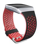 SKYLET Bands Compatible with Fitbit Ionic, Soft Silicone Breathable Wristband Compatible with Fitbit Ionic Smart Watch with Buckle (Black-Orange Red, Large)