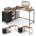 COSTWAY L-Shaped Computer Desk, Convertible Study Writing Workstation with Drawer, Shelves & Charging Station, Large Long Corner Home Office Desk Wooden PC Laptop Gaming Table (Rustic Brown + Black)