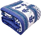 LushHavenDecor 210 TC Double Bed Jaipuri Cotton Bed Blanket Ac Quilt for Winter and Summer Soft Light Weight Rajasthani Traditional Cotton Comforter 85 x 100 inch Blue, Pack of 1