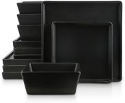 Stone Lain Grace Square Stoneware Dinnerware Set, 12 Piece Service for 4, Plates and Bowls Dish Set, Black