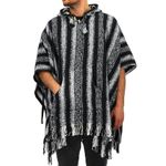 LOUDelephant 100% Woven Gheri Cotton Mexican Style Hooded Poncho - Black & White