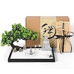 Artcome Japanese Zen Sand Garden for Desk with Rake, White Sand, Black Base, Sitting Meditation Buddha and Mini Furnishing Articles, Office Table Accessories, Mini Zen Sand Garden Kit, Meditation Gift