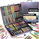 KINSPORY Art Set, 2 Pack sketch Books, 150PC Coloring Art Kit, Wooden Drawing Art Supplies, Markers Crayon Colored Pencils for Budding Artists Kids Teens Boys Girls (Blue)