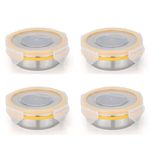 STEELLOCK Stainless Steel Container/Dabba with 4 Side Clip Lock see through Lid for Office & School Use/Food Grade/Air Tight/Easy to Carry/Leak Proof (SL-1200-4pcs X 150 ml, Yellow)