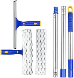 ITTAR Window Squeegee Cleaner Kit, Rotatable Rubber Squeegee and Microfiber Scrubber-2 Pads, Washing kit with 60" Telescopic Stainlees Steel Pole, Window Cleaning Tool for Home Shower Car Windshield