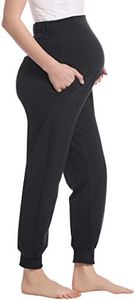 Womens Postpartum Joggers Cotton Loungewear Pants Over The Belly Maternity Sweat Yoga Slacks(Black, XL)