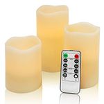 OSHINE Flameless Flickering LED Battery Candles: Set of 3 Ivory, D3.15 x H4, 5", 6" Real Wax Operated Faux Flame with Remote Control Timer Function, Flickering Candle for Festival, Home Decoration