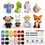 Crochet Kit for Beginners, 8 PCS Animal Complete Crochet Kit with Step-by-Step Video Tutorials, DIY Craft Kit for Beginners Includes Yarns, Eyes, Stuffing, Crochet Hook, Great Gift for 12+
