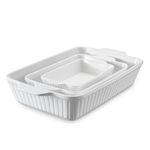 DOWAN Casserole Dishes for Oven, Baking Dishes Set, Ceramic Bakeware Sets of 3, Lasagna Pan Deep, Rectangular Baking Pan Set with Handles for Baking, Casserole, Kitchen, Wedding Gift, White