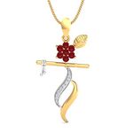 KuberBox 18KT Yellow Gold Krishna Ruby Pendant for Men/Women