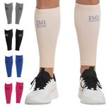 Modetro Sports Calf Compression Sleeves for Men Women - 20-30mmhg Shin Splints Support - Calf Support Beige LXL