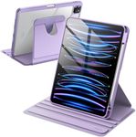 JETech Rotating Case for iPad Pro 11-Inch 2022/2021(4th/3rd gen) with Pencil Holder, 360 Degree Rotation Protective Stand Cover Clear Back, Auto Wake/Sleep (Light Purple)