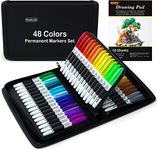 Shuttle Art Permanent Markers, 48 Colours Fine Point Permanent Marker Assorted Colours with Travel Case, Ideal for Adults Colouring Doodling on Plastic, Glass, Wood and Stone, Gift for Kids