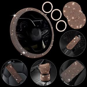 JINGSEN 11 Pcs Bling Car Accessories Set,Bling Car Accessories Set for Women, Bling Steering Wheel Cover for Women Universal Fit 15 Inch, Rhinestone Center Console Cover(ch amp ag ne)