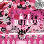 Zliisang 119 Pcs Mean Girl Party Decorations 1Pcs Burn Book Girls Birthday Backdrop 105 Pcs Balloons Arch Kit With Explosion Star Hot Pink Lips 3D Disco Ball Balloon 13Pcs Cake Cupcake Topper