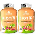 NATURYZ 100% Plant Based Biotin Tablets with High Protein Vitamin DHT Omega 3 for Strong Hairs, Nails Growth & Glowing Skin - 120 Tablets