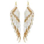 Rosemarie & Jubalee Women's Extra Long Peyote Stitch With Fringe Seed Bead Shoulder Duster Statement Earrings, 7", 7 Inches, Metal bead, bead