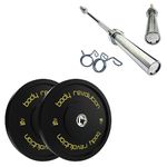 Olympic Bumper Weight Plate Set and 7ft Barbell - Rubber Coated Cast Iron Weight Discs, Powerlifting & Bodybuilding Weights and Bar - Home Gym Equipment for Strength Training by Body Revolution