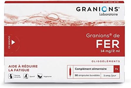 Fer GRANIONS | Fer complément alimentaire anti-fatigue | Fer (iron) naturel hautement dosé 14mg | Fatigue, carence, contrôle l'anémie | Made in France | 30 ampoules (cure de 30 jours)