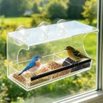 Window Bird Feeders with Strong Suction Cups, Acrylic Bird Feeder for Small Birds Only, Window Bird House Feeders with Removable Seed Tray and Drainage Holes