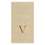 Caspari Jute Herringbone Paper Linen Monogram Initial V Guest Towels, Pack of 24