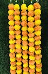 Gavya Orange and Yellow Artificial Marigold Flowers 5 String Indian Wedding Decorations Garlands Party Decorations Genda phool mala 5 Feet Long, for Parties, Diwali, Indian Festival Multi (Pack of 5)