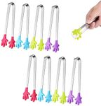 8 Pieces Mini Tongs, Hand Shape Silicone Sugar Tongs Ice Tongs Food Tongs, Stainless Steel Small Serving Tongs, for Supermarket Sweet Candy Coffee Ice Bucket Bar Kitchen (Random Color)