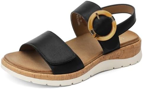 UBFEN Womens Flat Sandals Arch Support Open Toe Walking Comfy Casual Low Wedge Summer Shoes Black Size 7