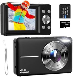 Appareil Photo Numérique 44MP 1080P FHD Appareil Photo Compact avec Zoom Numérique 16X, Écran de 2,4" et Carte 32GB, Une Batterie pour Adolescents, Enfants et Débutants Noir